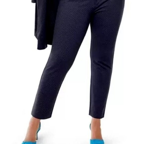 CAbi Womens 6 Keen Kick Flare Crop Pants Navy Blue Ponte Knit Button Ankle - Picture 2 of 12